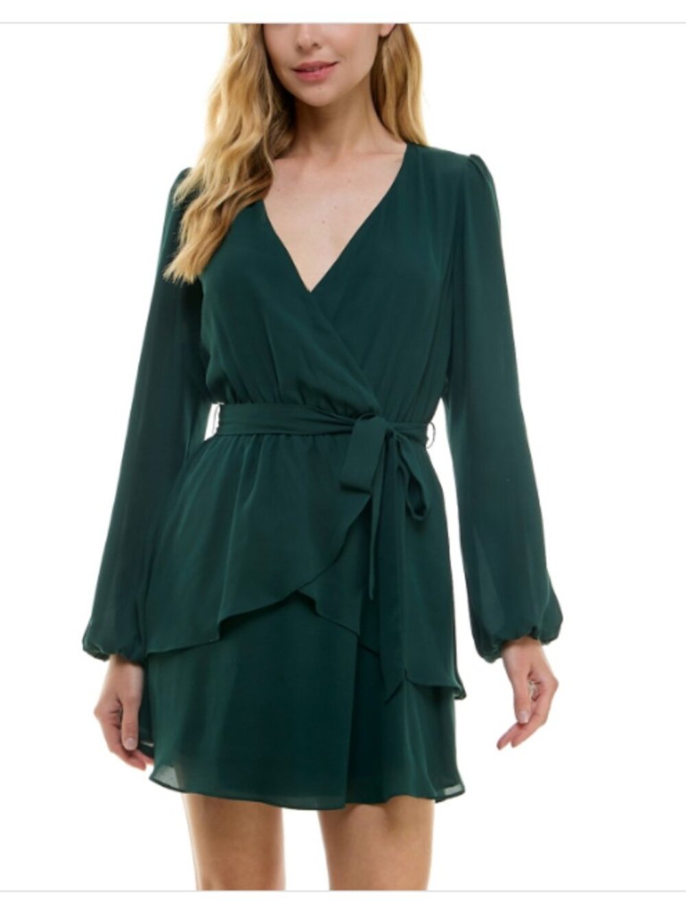 City Studios Juniors' Surplice-Neck Fit & Flare Dress - Hunter Green